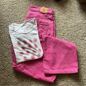 Zara Hot Pink Wide-Leg Pants Full Length